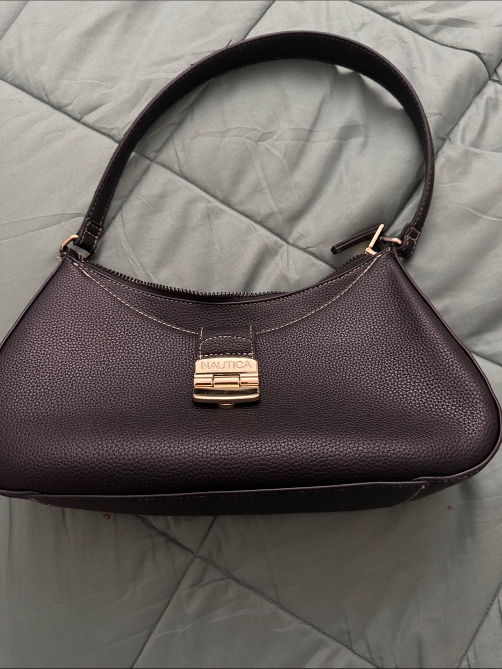 Nautica Plum Pebbled Leather Shoulder Bag with Gold Hardware